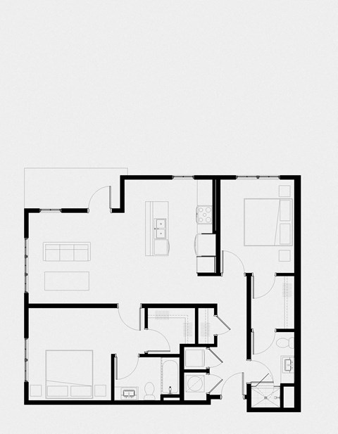 Floor plan for 2 beds, 2 baths, 1116 sqft